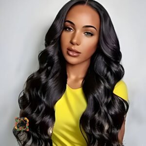 Peluca de fibra natural - densidad media - onda suave - castaño oscuro - 66,04cm