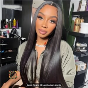 Peluca de fibra natural - densidad media - liso recto - negro - 68cm