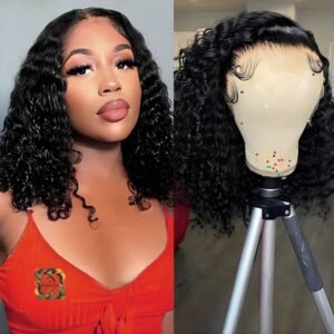 Peluca de fibra natural - densidad alta - rizado suave - negro - 45,75cm