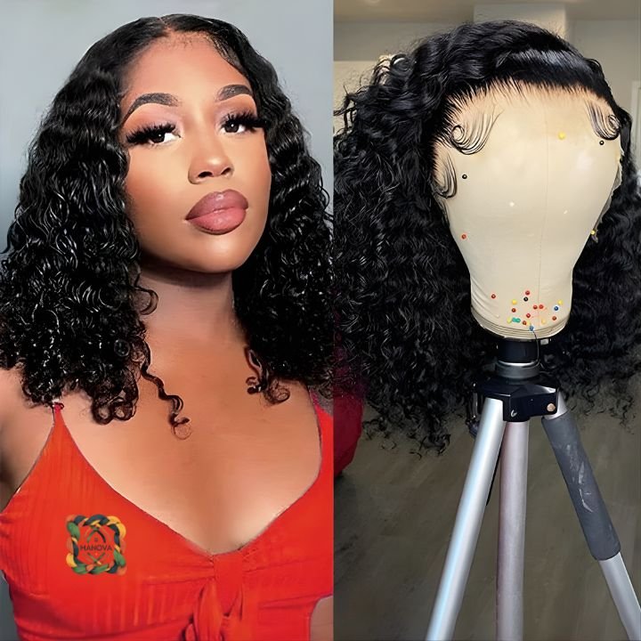 Peluca de fibra natural - densidad alta - rizado suave - negro - 45,75cm