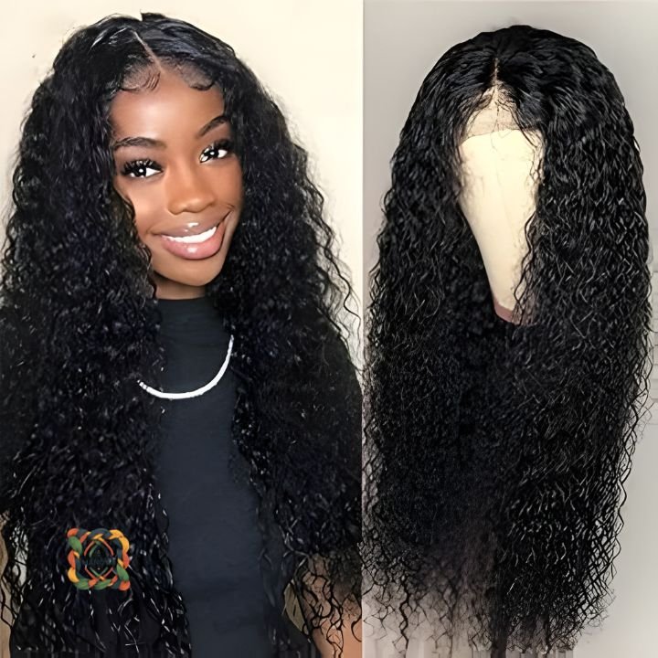 Peluca de fibra natural - densidad alta - rizado suave - negro - 66,04cm