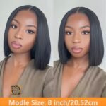 Peluca de cabello humano - densidad alta - liso - negro - 20,32cm