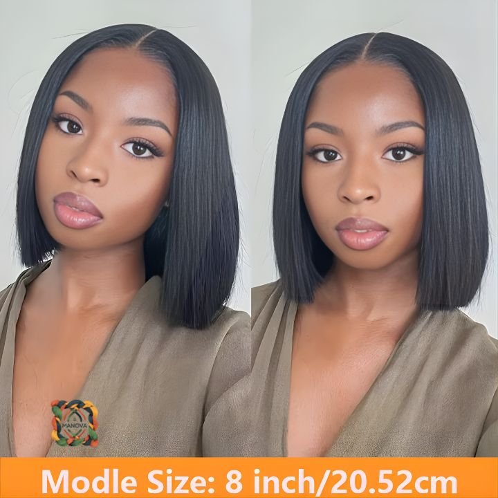 Peluca de cabello humano - densidad alta - liso - negro - 20,32cm